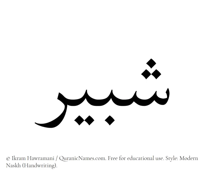 The Muslim name Shabir written in naskh script