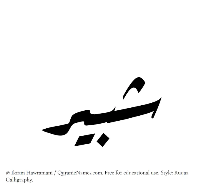 The Muslim name Shabir written in Ruqaa calligraphic script
