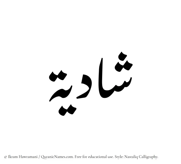 The Muslim name word Shadiyyah written in Nastaliq calligraphic script