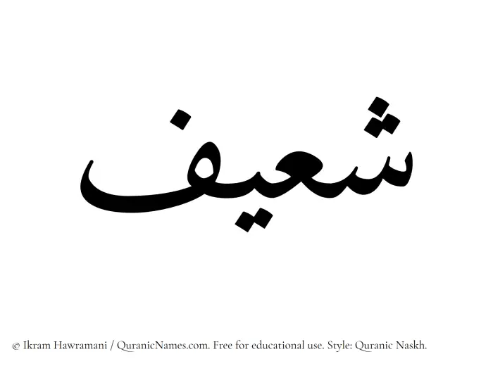 The Muslim name Shaeef written in Quranic naskh script