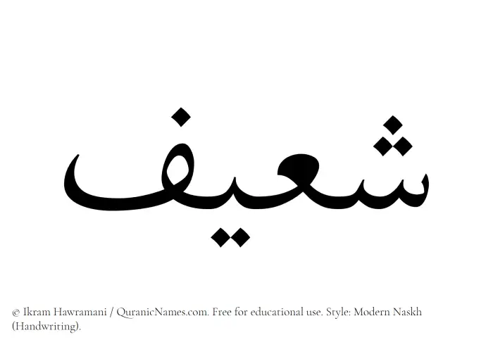 The Muslim name Shaeef written in naskh script