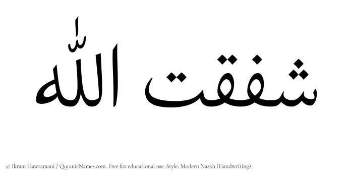 The Muslim name Shafaqatullah written in naskh script