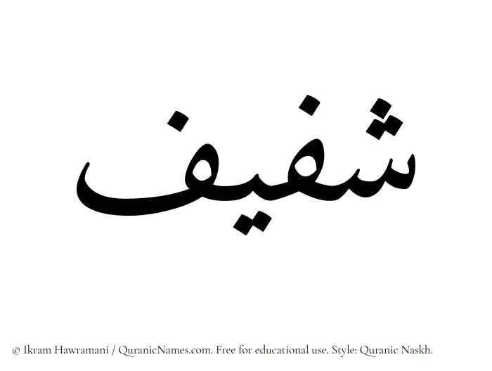 The Muslim name Shafeef written in Quranic naskh script