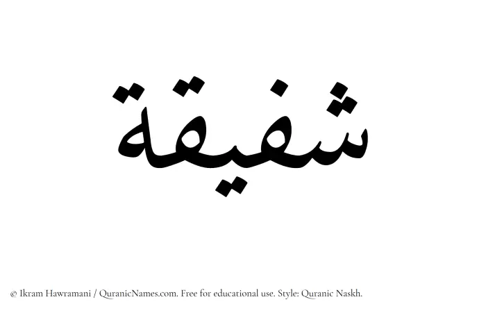 The Muslim name Shafiqa written in Quranic naskh script