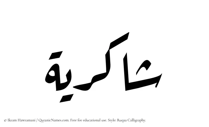 The Muslim name Shakiriyyah written in Ruqaa calligraphic script