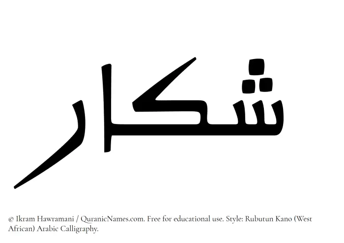 The Muslim name Shakkar written in Rubutun Kano calligraphic script