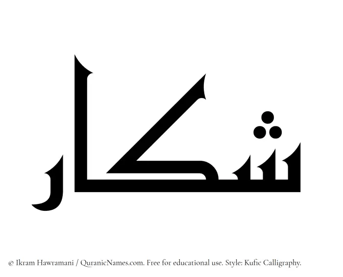 The Muslim name Shakkar written in Kufi/Kufic calligraphic script