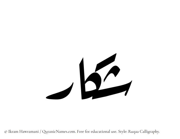 The Muslim name Shakkar written in Ruqaa calligraphic script