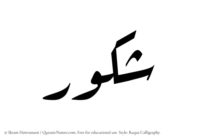 The Muslim name Shakur written in Ruqaa calligraphic script
