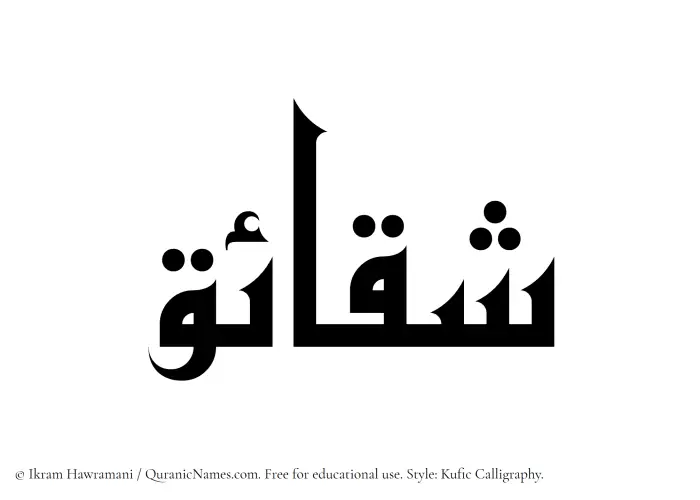 The Muslim name Shaqaaiq written in Kufi/Kufic calligraphic script
