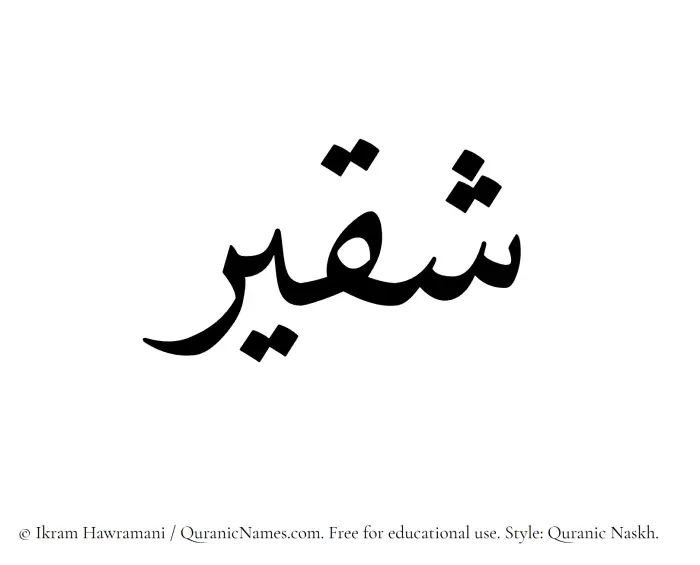 The Muslim name Shaqeer written in Quranic naskh script