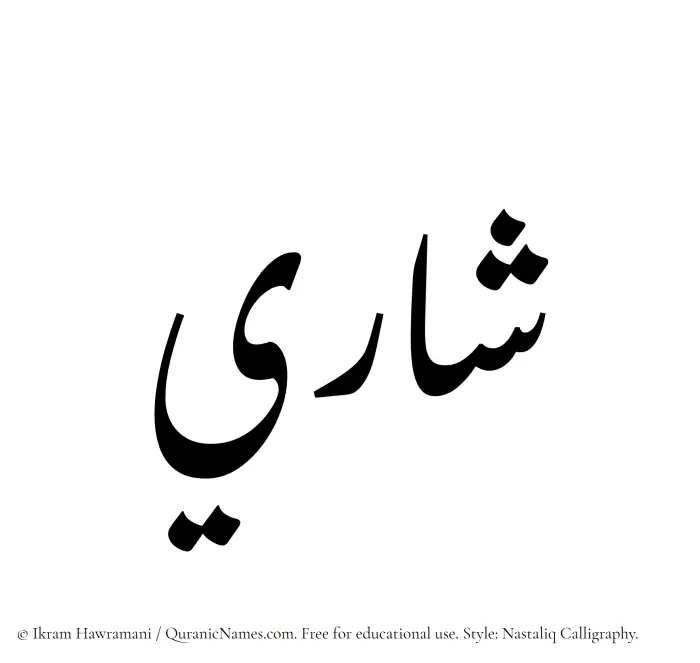 The Muslim name word Shari written in Nastaliq calligraphic script