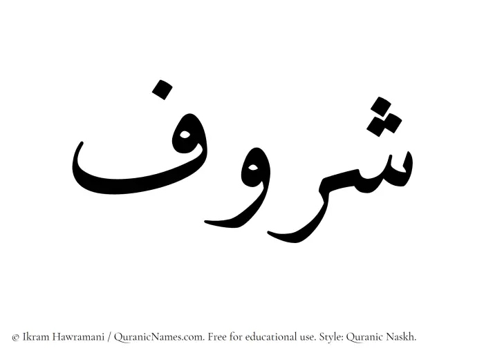 The Muslim name Sharuf written in Quranic naskh script