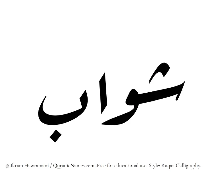 The Muslim name Shawab written in Ruqaa calligraphic script