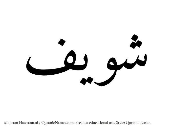 The Muslim name Shaweef written in Quranic naskh script