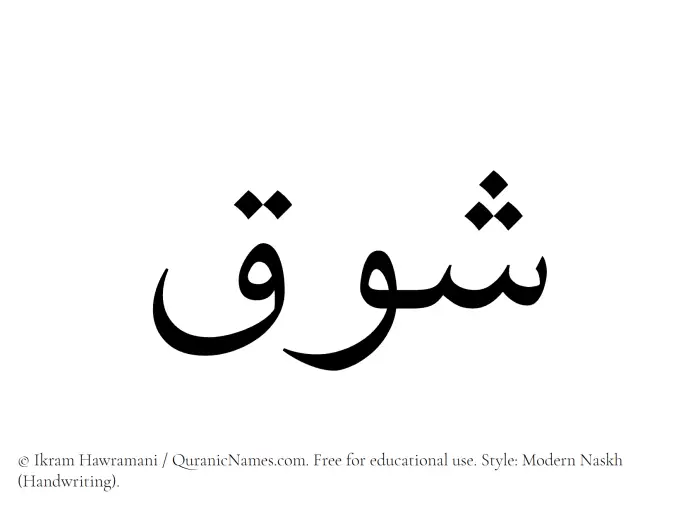 The Muslim name Shawq written in naskh script