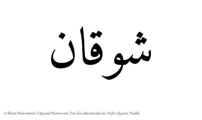The Muslim name Shawqan written in Quranic naskh script
