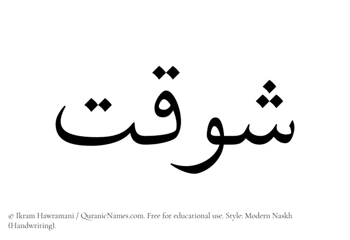 The Muslim name Shawqat written in naskh script