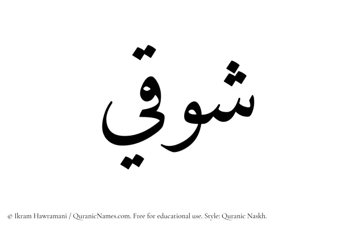 The Muslim name Shawqi written in Quranic naskh script