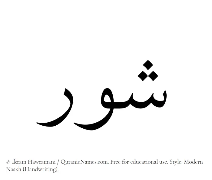 The Muslim name Shawr written in naskh script