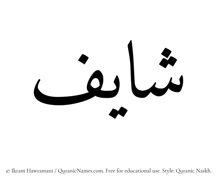 The Muslim name Shayif written in Quranic naskh script