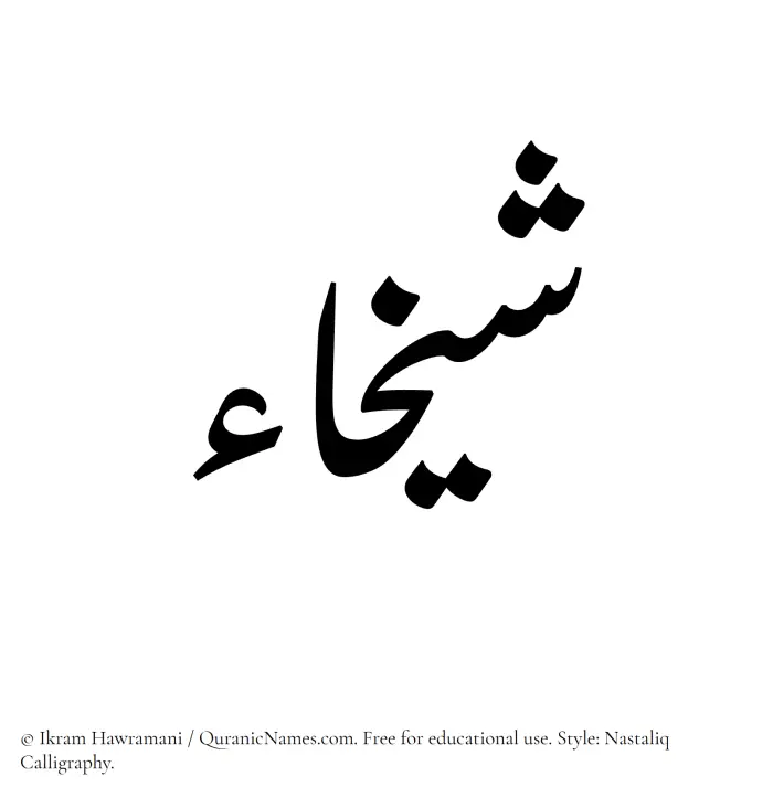 The Muslim name word Shaykhaa written in Nastaliq calligraphic script