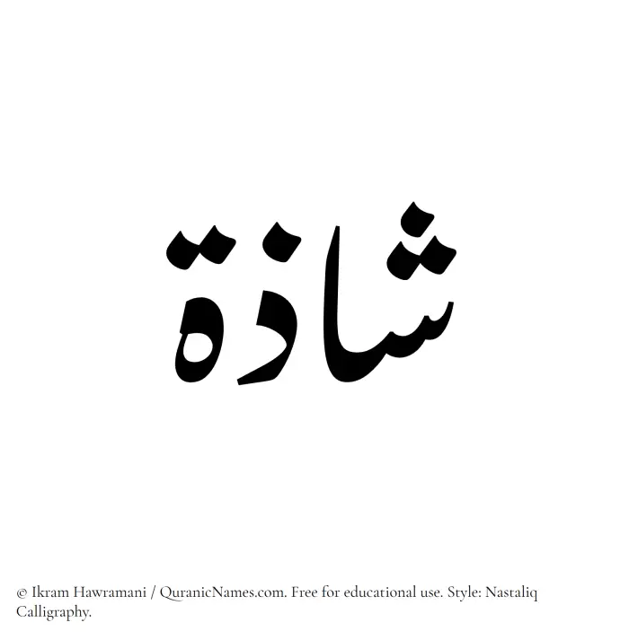 The Muslim name word Shazah written in Nastaliq calligraphic script