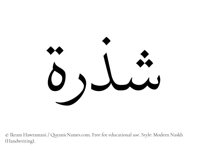 The Muslim name Shazrah written in naskh script