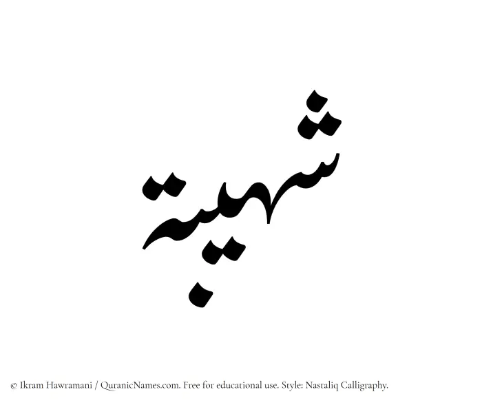 The Muslim name word Shuhaibah written in Nastaliq calligraphic script