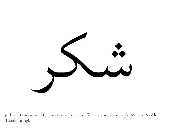 The Muslim name Shukr written in naskh script