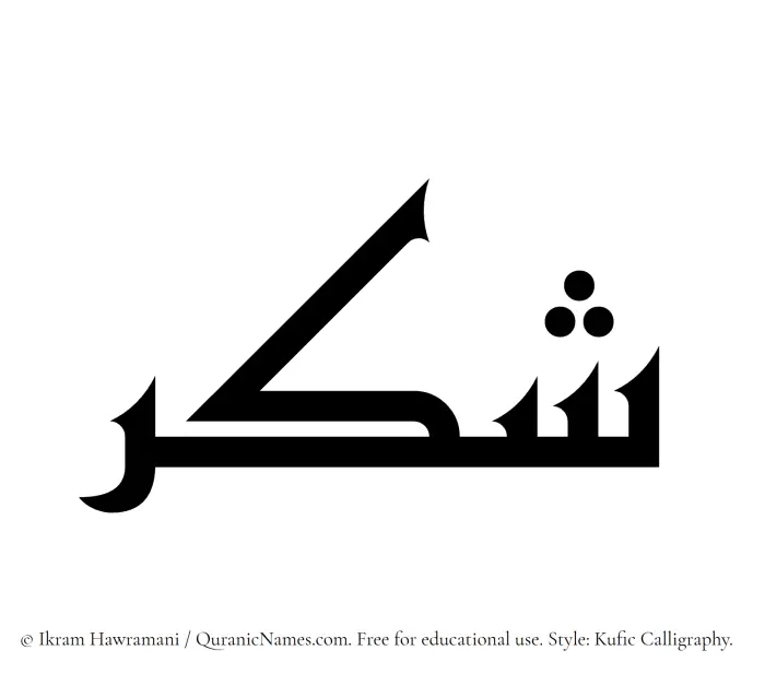 The Muslim name Shukr written in Kufi/Kufic calligraphic script
