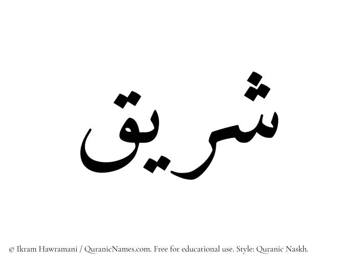 The Muslim name Shuraiq written in Quranic naskh script