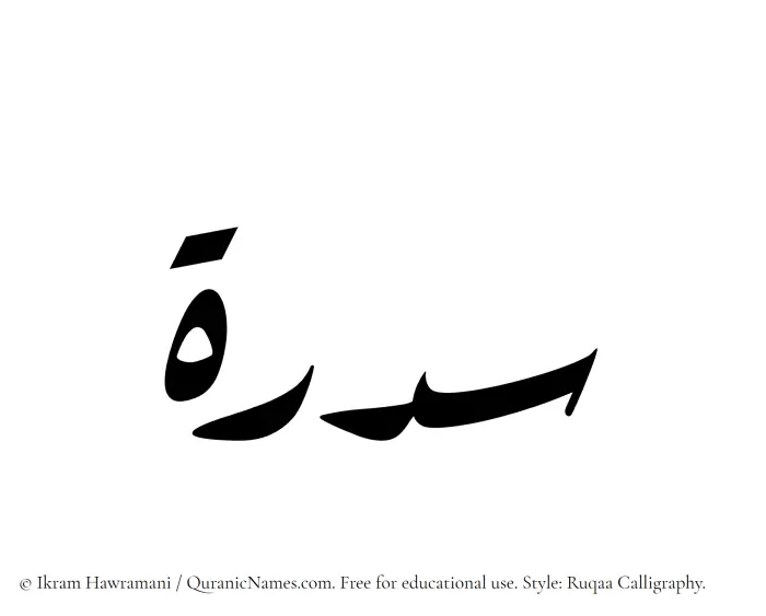 The Muslim name Sidra written in Ruqaa calligraphic script