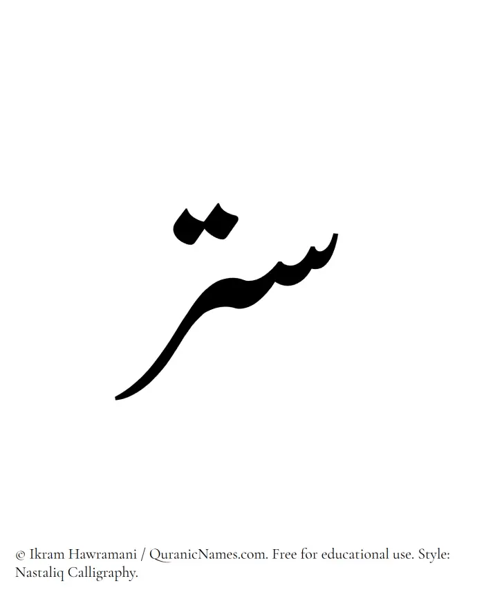 The Muslim name word Sitr written in Nastaliq calligraphic script