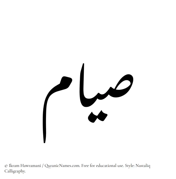 The Muslim name word Siyam written in Nastaliq calligraphic script
