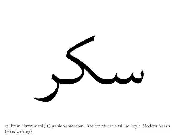 The Muslim name Sukkar written in naskh script