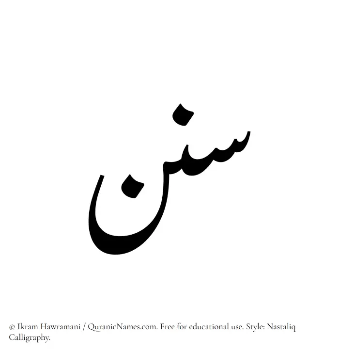 The Muslim name word Sunan written in Nastaliq calligraphic script