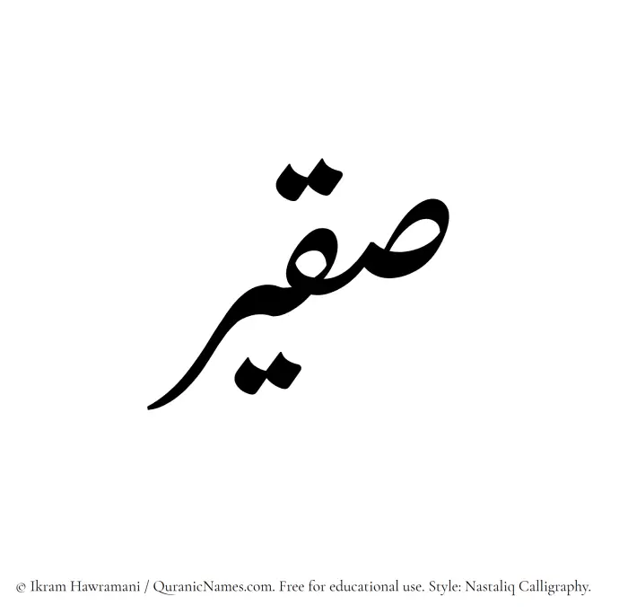 The Muslim name word Suqair written in Nastaliq calligraphic script
