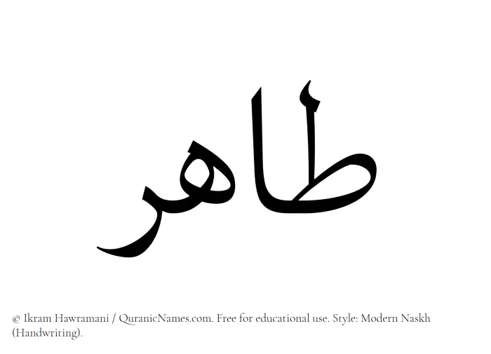 The Muslim name Tahir written in naskh script