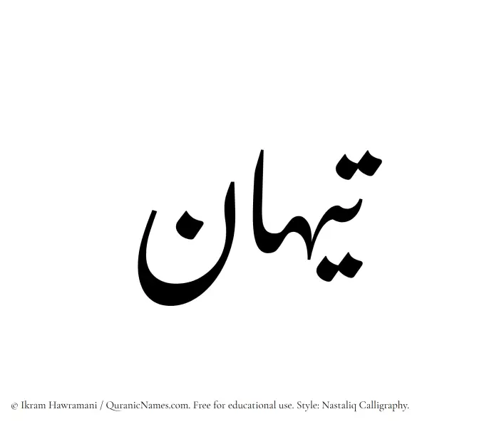 The Muslim name word Taihan written in Nastaliq calligraphic script