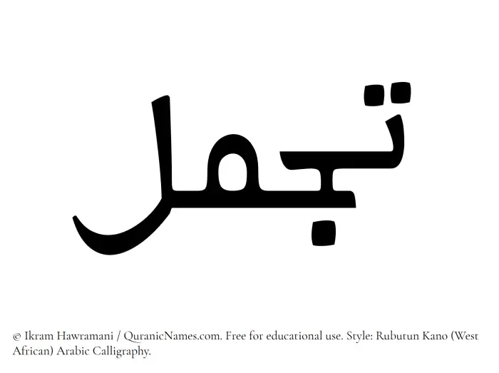 The Muslim name Tajammul written in Rubutun Kano calligraphic script