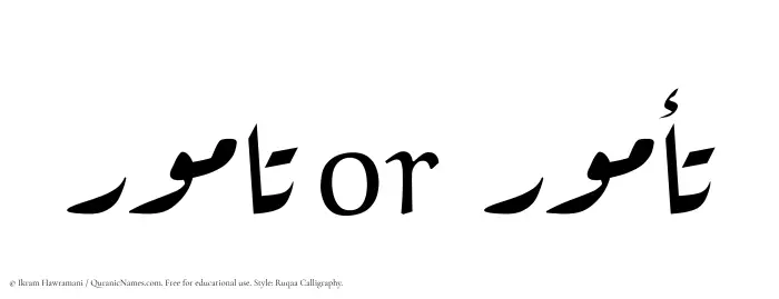 The Muslim name Tamur written in Ruqaa calligraphic script
