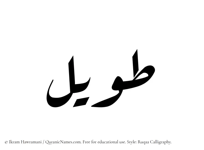 The Muslim name Taweel written in Ruqaa calligraphic script