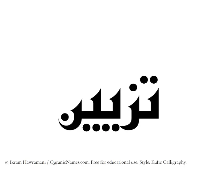 The Muslim name Tazeen written in Kufi/Kufic calligraphic script