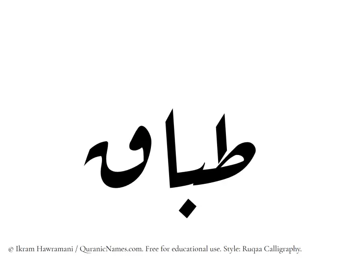 The Muslim name Tibaq written in Ruqaa calligraphic script