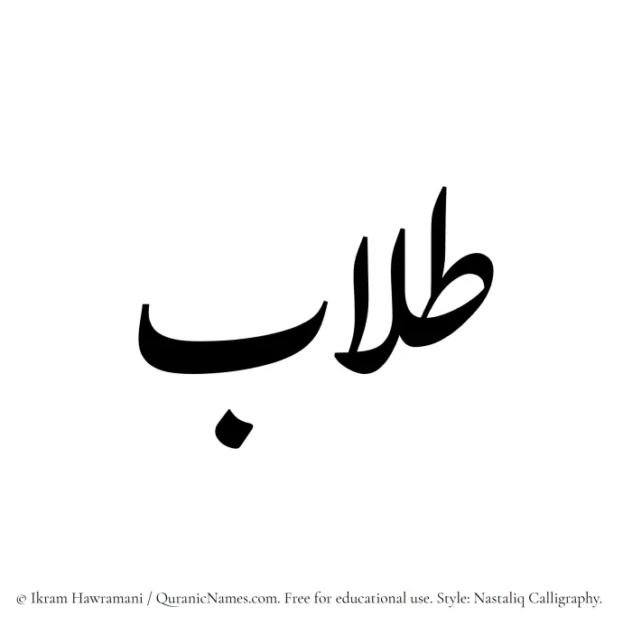 The Muslim name word Tullaab written in Nastaliq calligraphic script