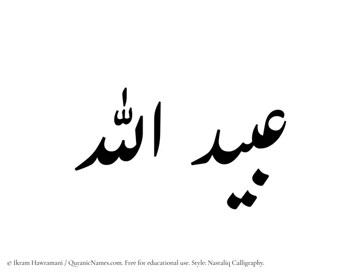 The Muslim name word Ubaidullah written in Nastaliq calligraphic script