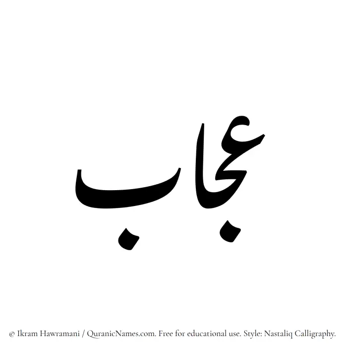 The Muslim name word Ujab written in Nastaliq calligraphic script