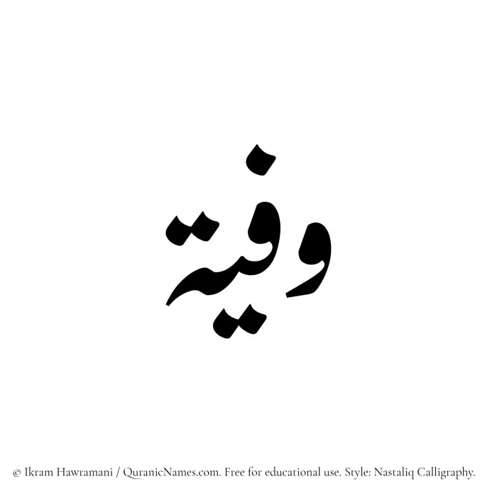 The Muslim name word Wafiyyah written in Nastaliq calligraphic script