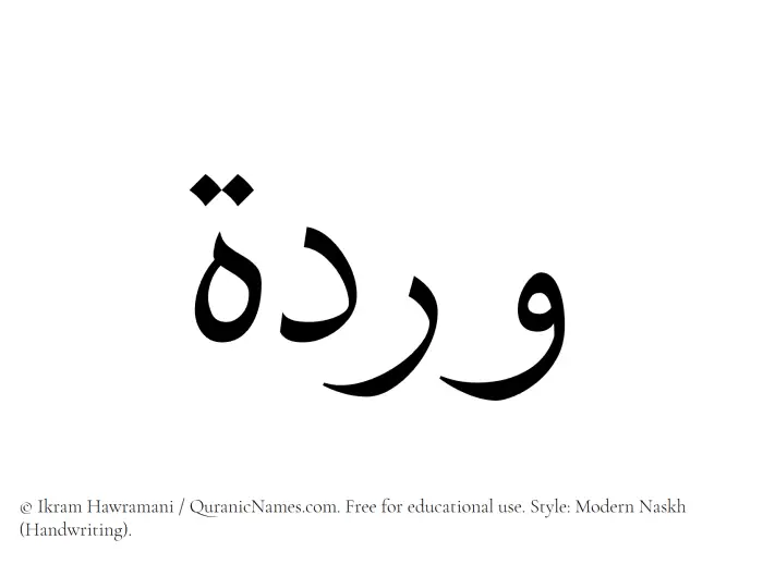The Muslim name Wardah written in naskh script